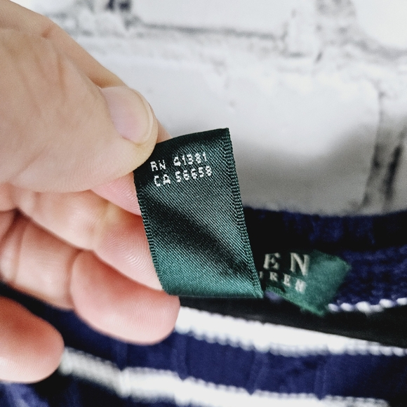 LAUREN RL | cotton blend cable knit v-neck striped sweater - Picture 6 of 8